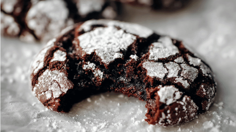 Extreme close-up of a chocolate crinkle cookie