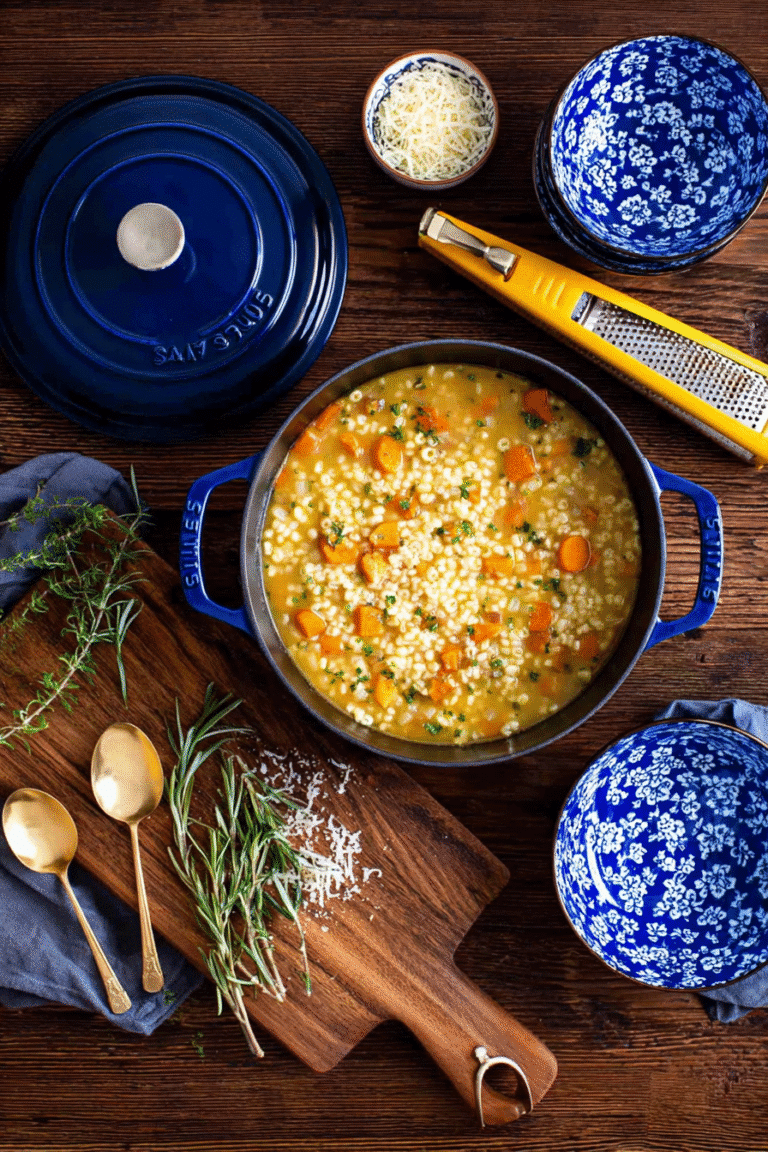Hearty Italian Penicillin Soup with carrots, herbs, and small pasta simmered in a golden broth for cozy comfort