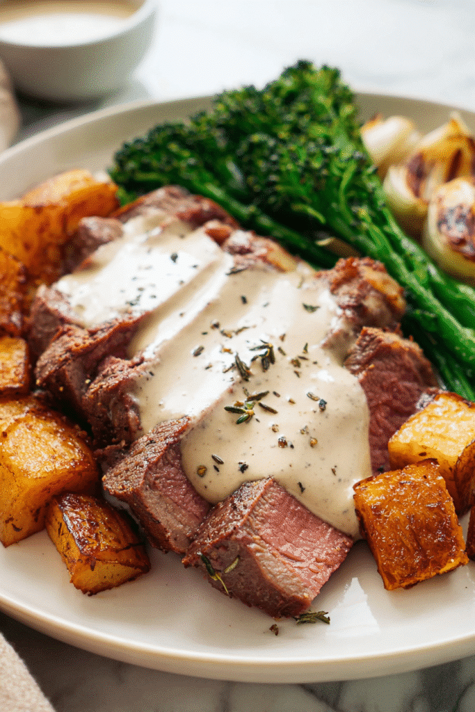 Juicy Steak with Creamy Garlic Sauce
