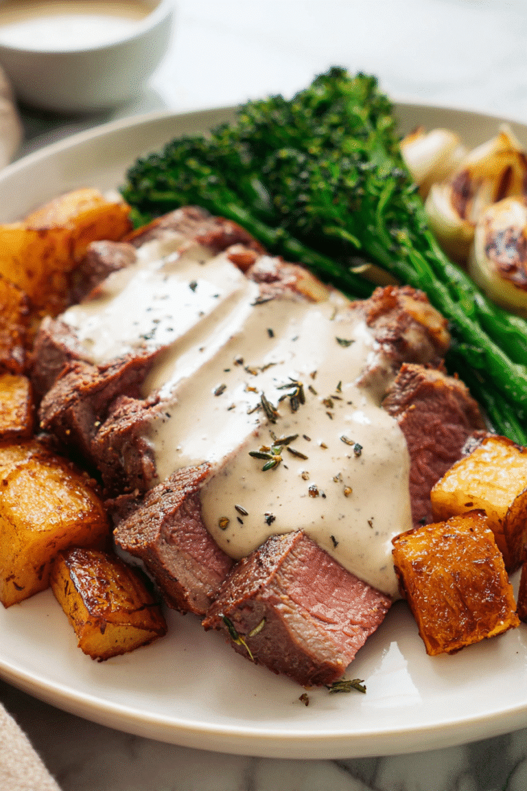 Juicy Steak with Creamy Garlic Sauce