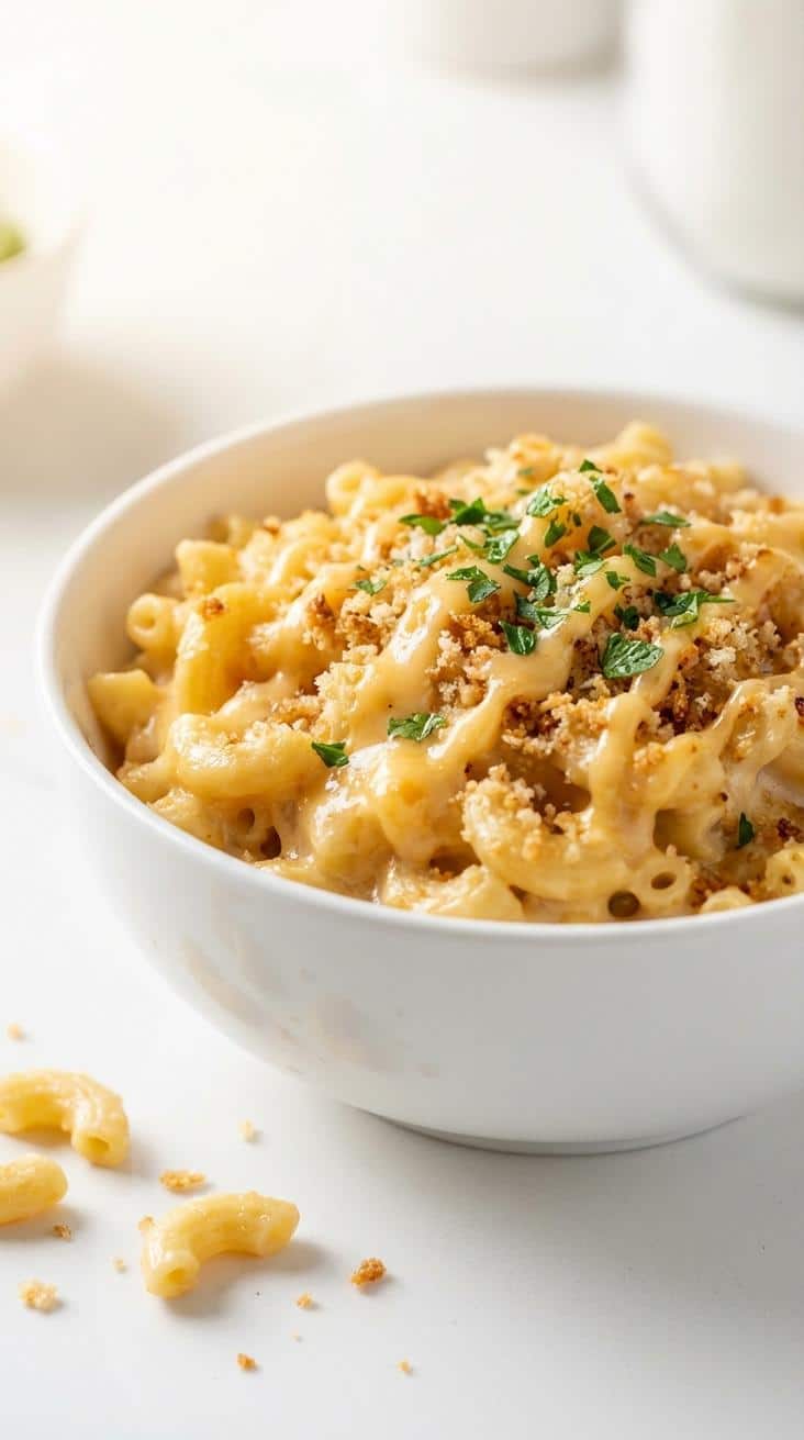 chick fil a mac and cheese recipe — hero featured shot — finished dish top-down on white plate